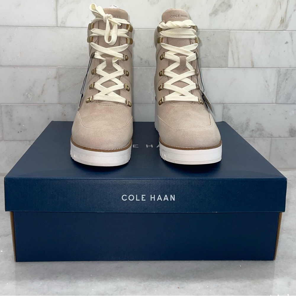 Cole Haan Women's Waterproof Light Sesame Suede Zerogrand City Wedge Hiker Boots